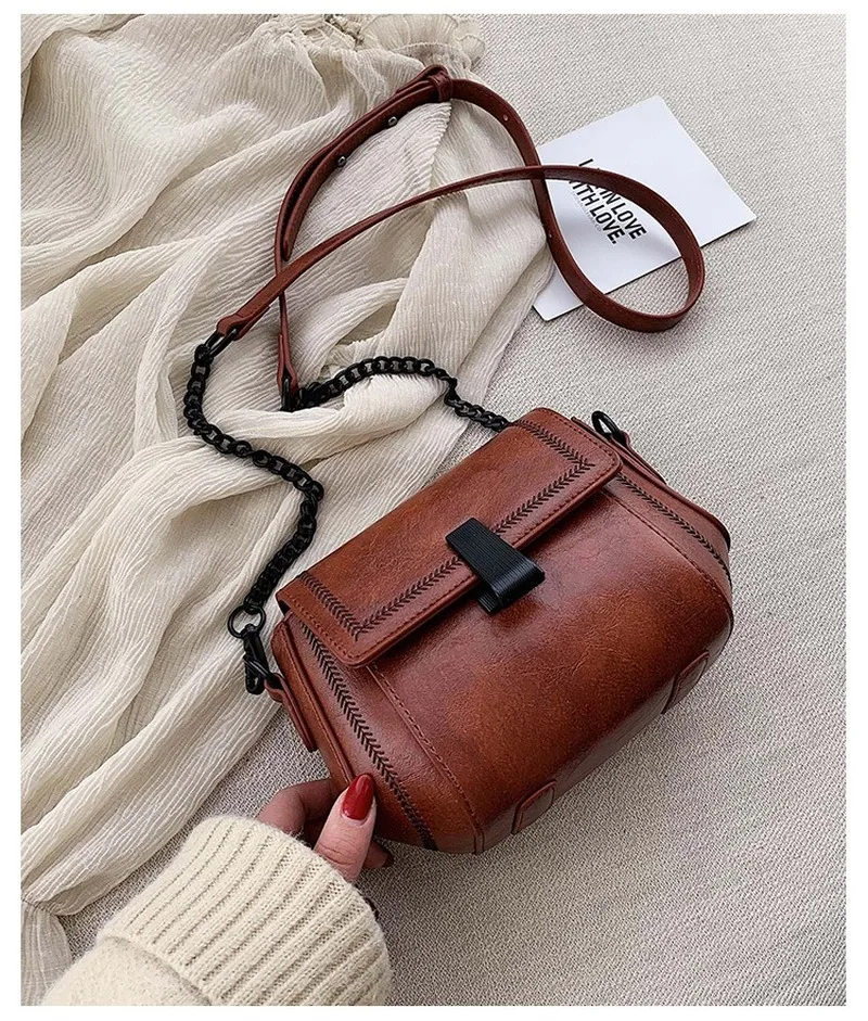 

Women's Bag 2020 New PU Soft Leather Solid Color Retro Chain Cross-body Bag Fashion Atmosphere Small Square Bag Bags for Women