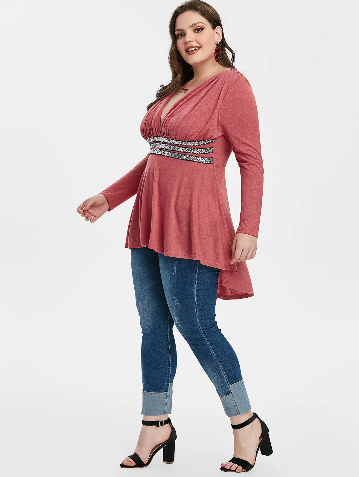 ROSEGAL 5X женская розовая футболка с длинным рукавом и рисунком арбуза топ размера