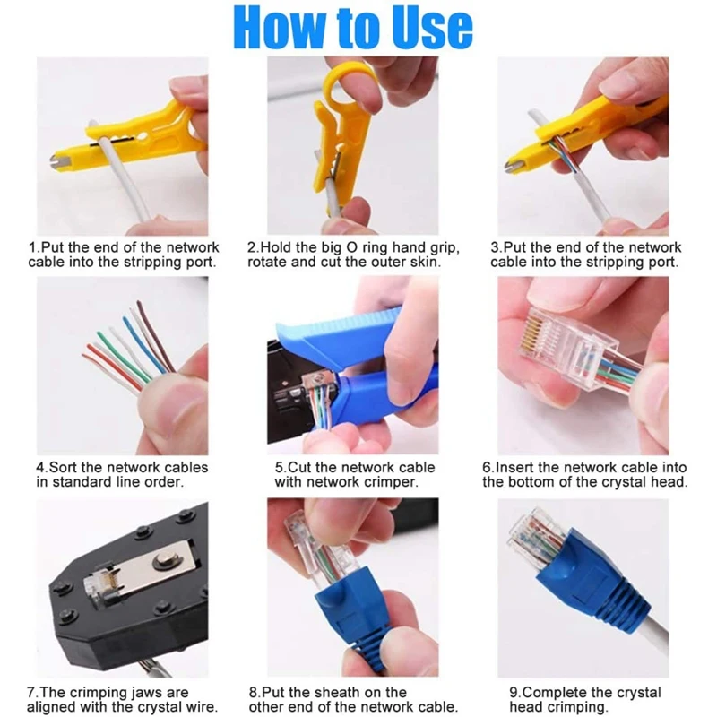 rj45 crimp tool kit cat5 cat5e crimping toolrj 116prj 128prj 45 crimp toolnetwork cable tester and wire stripper free global shipping