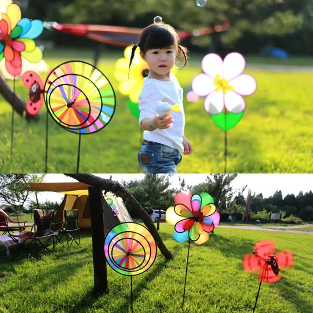 

36cm Colorful Rainbow Triple Wheel Wind Spinner Windmill Toys Yard Decor Garden V4K0