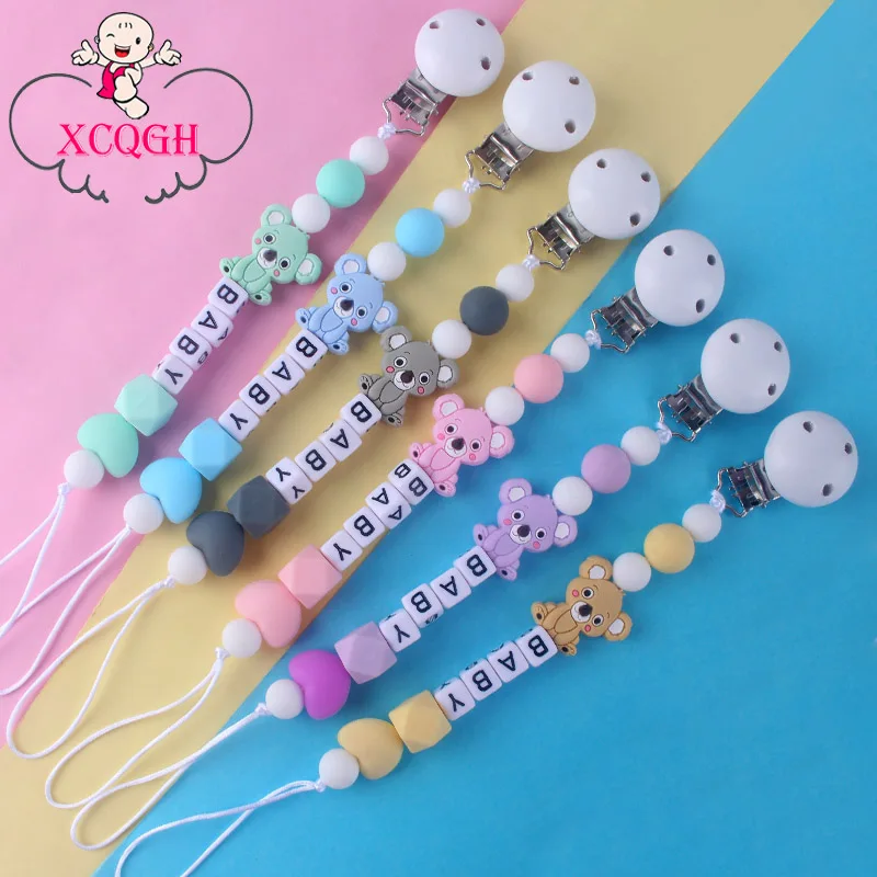 

XCQGH Baby Pacifier Clip Chain Silicone Teething Beads Mini Koala Beads DIY Nipple Holder Clips Strap
