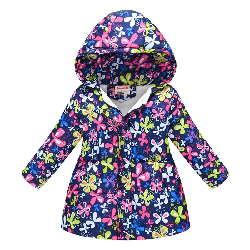 

Long Style Thick Warm Jacket For Girl Autumn Winter Plus Velvet Full Print Flower Resist The Severe Cold Hooded Girls Coat
