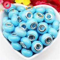 10pcs blue color handmade resin muranos large hole beads charms fit pandora bracelet snake chain slide charms necklace jewelry
