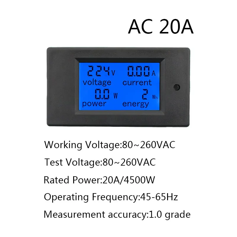Измеритель мощности 100A 20A AC 80 ~ 260 В точный вольтметр амперметр кВт/ч Ватт счетчик