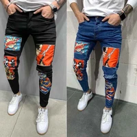 destructed holes tape fit jeans slice high quality jeans in 3 styles men elastic rip skinny motorcycle embroidered printed jeans