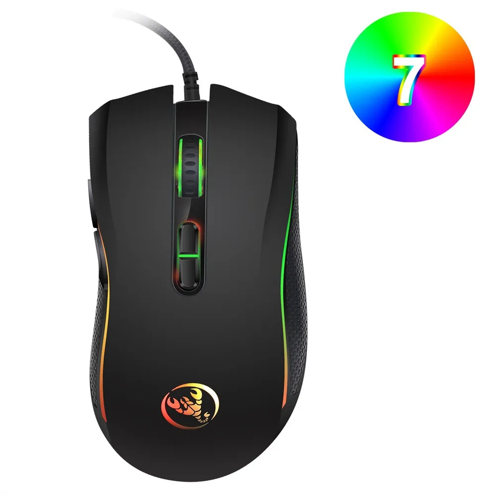 HXSJ Совершенно новая оптическая профессиональная игровая мышь 3200DPI с 7 яркими