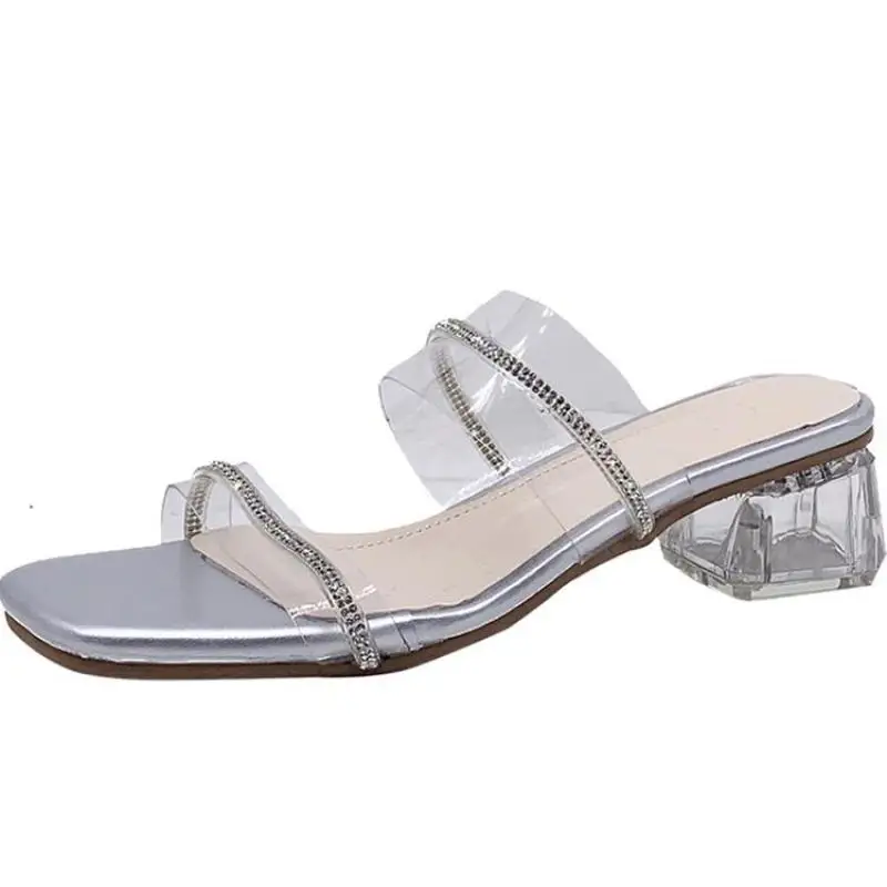 

Slippers Sandals Transparent Shoes 2021 New Summer Thick Heel Lady Shoes Diamond Roman Woman Slipper Flip Flops Zapatos De Mujer