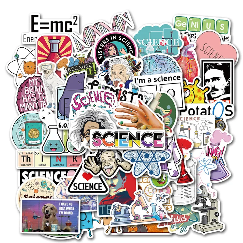 

50Pcs Science Lab Chemistry Stickers Scientists Funny Sticker to DIY Laptop Notebook Suitcase Motorcycle Car Decals Toy For Kids