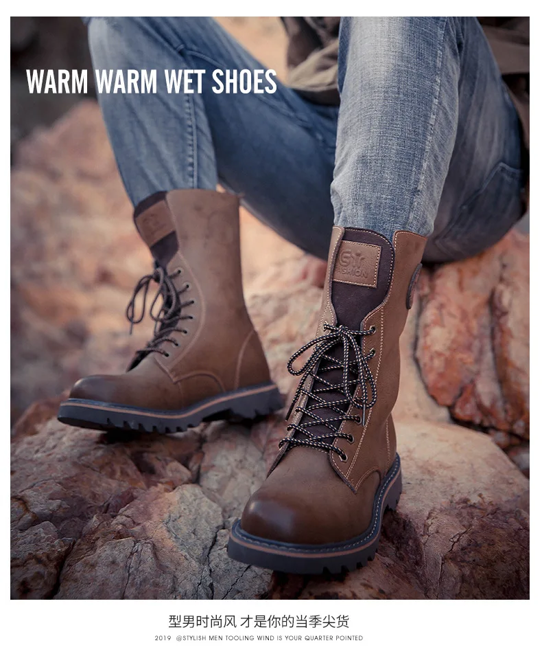 winter Retro genuine Leather Martin boots men shoes quality Hiking boots sports sneakers man lace up boots men footwear