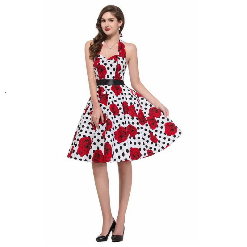Robe 2019 летние винтажные платья 50s 60s женское платье без рукавов с цветочным принтом