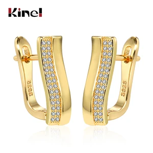 Серьги-гвоздики женские золотистого цвета, с фианитом