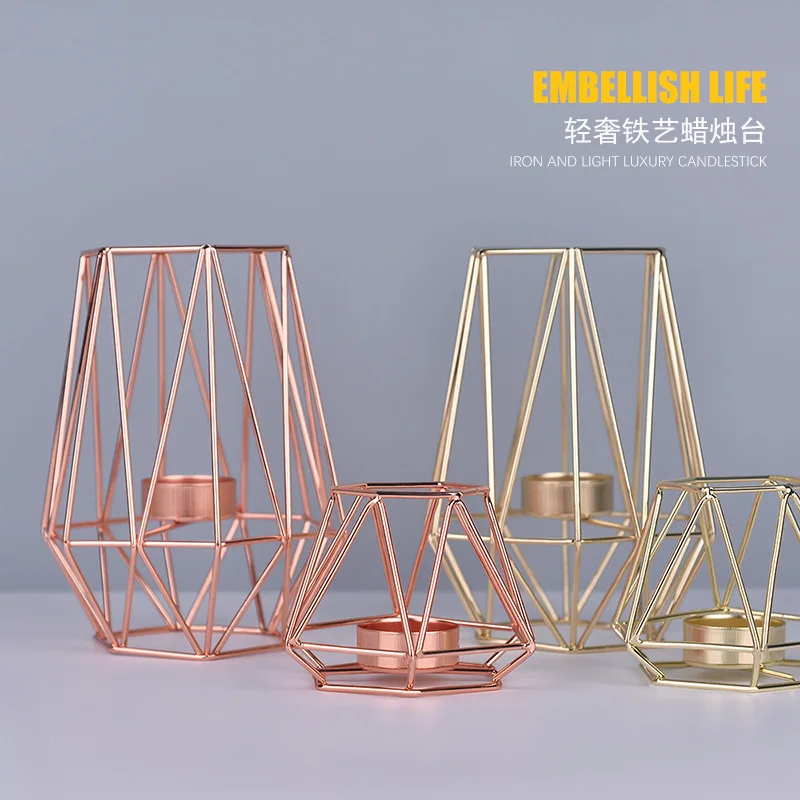 

Nordic Light Luxury Wrought Iron Geometric Candle Holders Candle Cup Table Decoration Home Wedding Candle Holder Decor Crafts