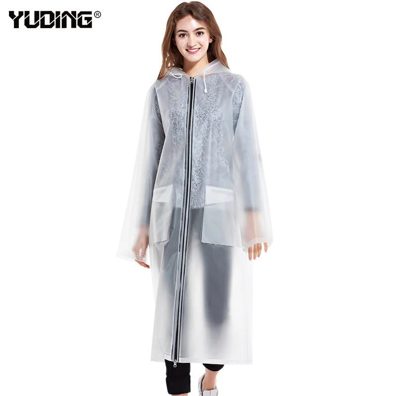 

Женский дождевик Yuding, непромокаемый плащ на молнии с капюшоном, прозрачный дождевик для женщин и девочек