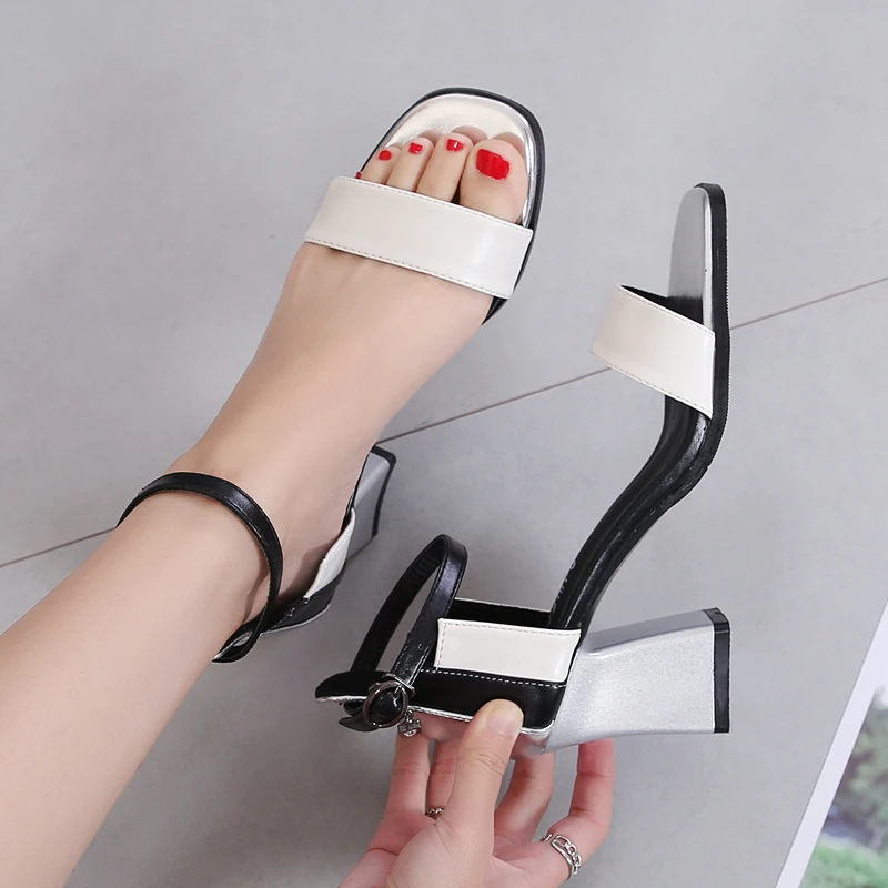 Босоножки женские на высоком толстом каблуке 7 5 см модные милые туфли-лодочки