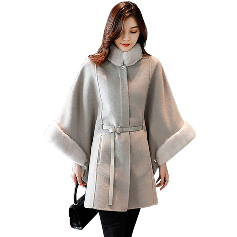 

fashion Loose Thick section Cloak Coats womens winter new Casual Keep warm Cloak Coats Solid color Coats