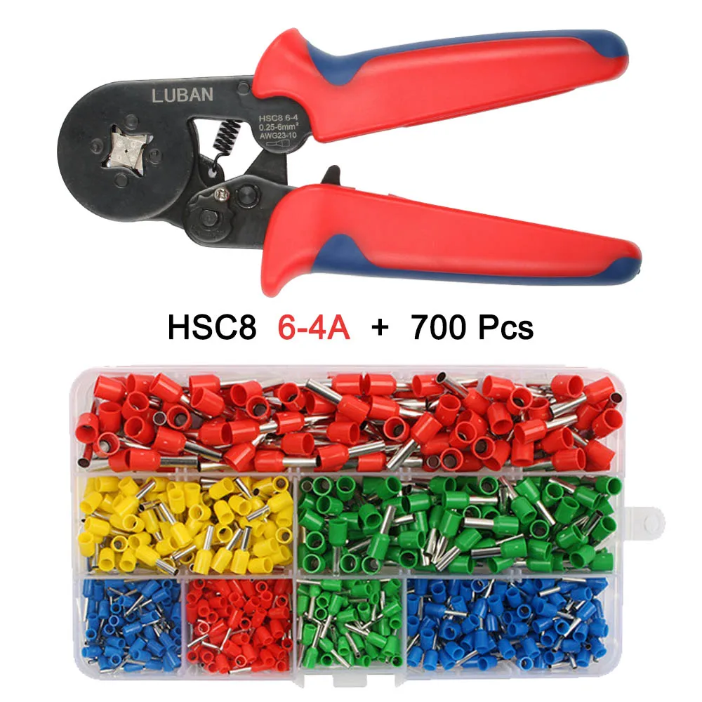 HSC8 6-4A 700Pcs HSC8 6-4A HSC8 6-4C мини-тип саморегулируемые обжимные плоскогубцы 0,25-10 мм2 терминалы обжимные инструменты многофункциональный инструмент плоскогубцы - Цвет: HSC8 6-4A 700Pcs