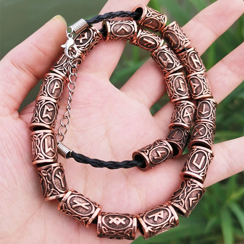 24 шт./компл. Футарк аксессуары для бороды викингов руны трубка отверстие 6 мм