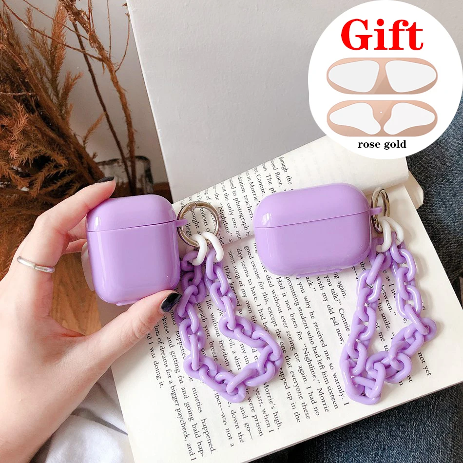 

For AirPods 2 / airpods Pro case Cute chain Silicon Earphone Case For AirPods 1 2 3 Pro Dust-proof Sticker accessories Cover