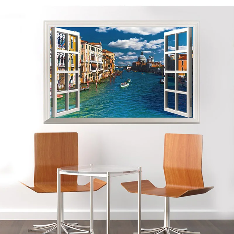 Creative Fake Window Paisagem Poster Stickers Vinyl Mediterranean Scenery Wall Decor Removable PVC Decal Mural Wallpaper | Дом и сад