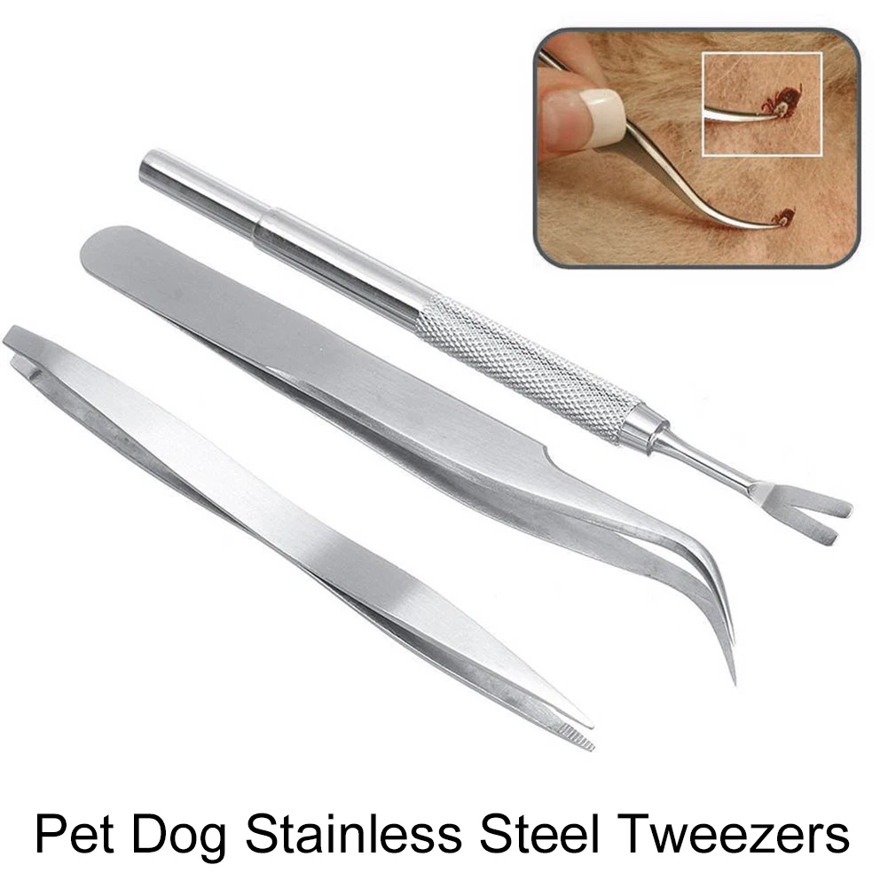 

3 Pack Tick Remover Tool Set Stainless Steel Tick Remover Kit Pet Tweezers for Cats Dogs