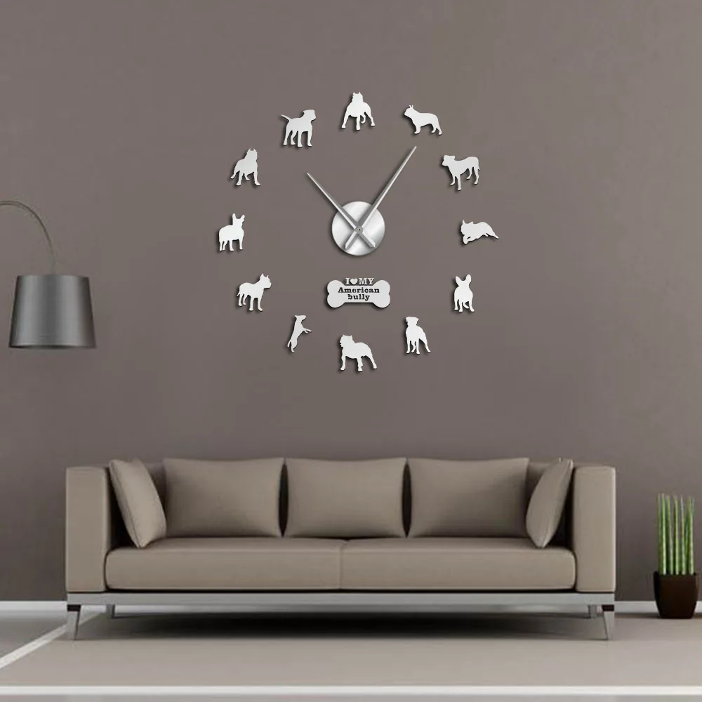 Американский хулиган DIY гигантские настенные часы собаки породы хулигана яма