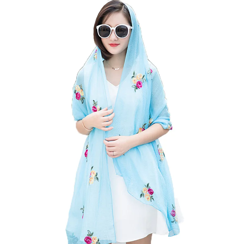 Женский шифоновый шарф с вышитыми розами Солнцезащитная шаль в национальном