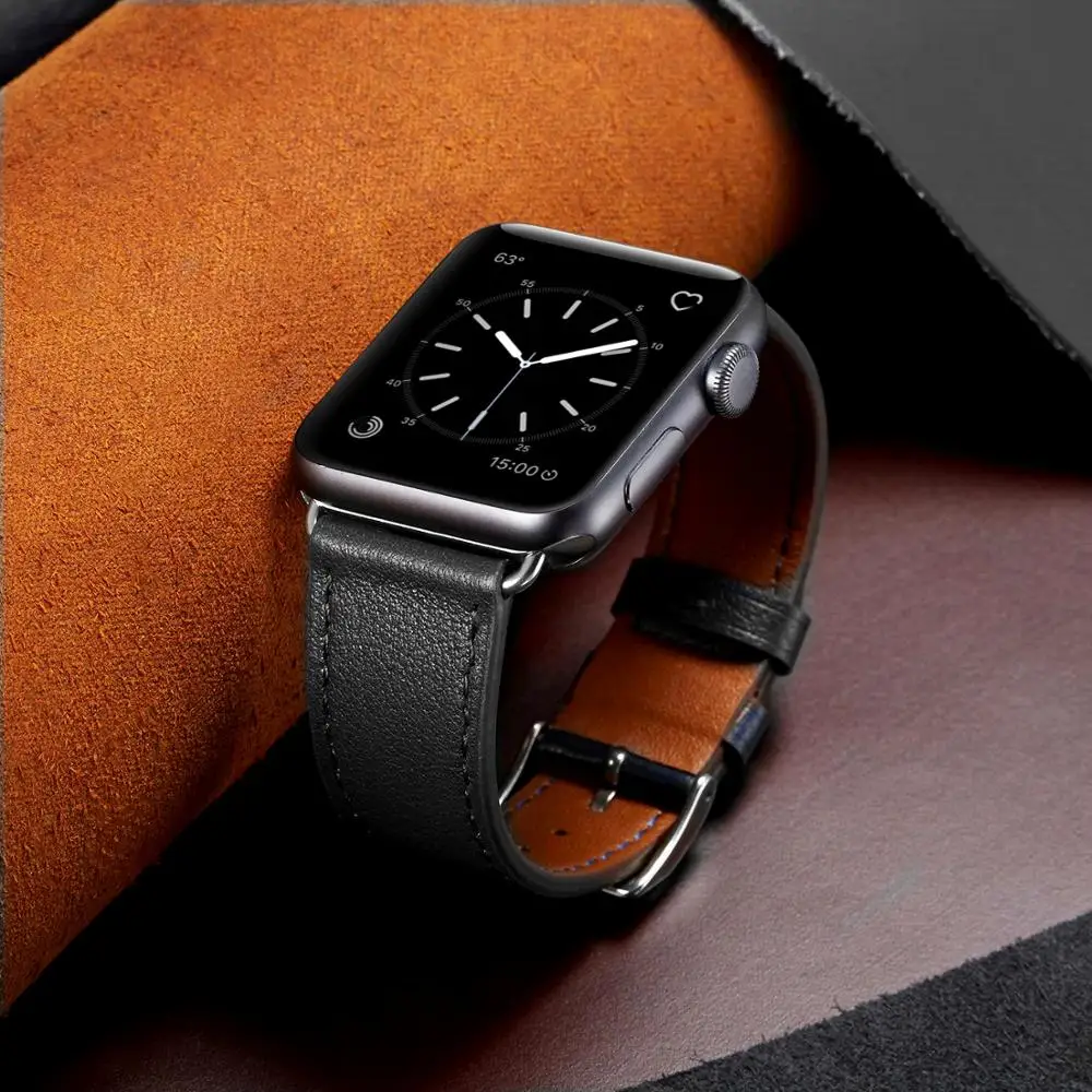 Ремешок из натуральной кожи для Apple Watch 4 44 40 42 38 мм кожаный браслет высокого