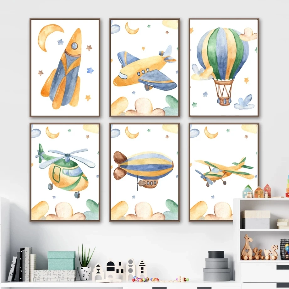 Персонализированная картина с именем ребенка постер на холсте зеленый самолет