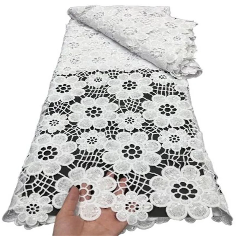 

Новинка 2022, белая африканская сетчатая кружевная ткань, вышивка, блестки, бусины, французское Тюлевое кружево, ткань для нигерийских свадеб...