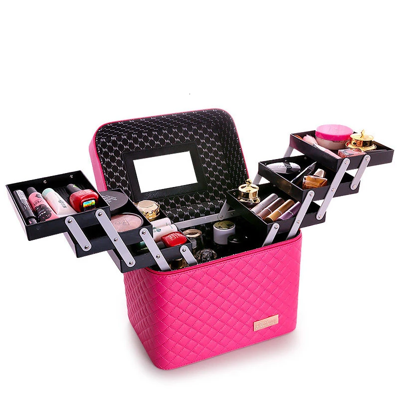 

2021 Professional Makeup Bag Women Cosmetic Case High Quality Leather Female Korean Make Up Box Large Capacity Travel Wash Bag