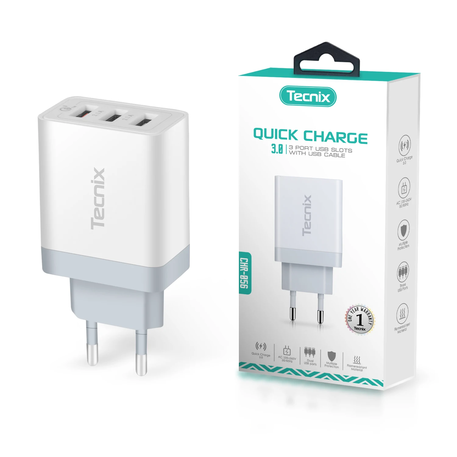 

TECNIX Series EU Three USB Cable 3A Fast Charging Micro Data For Android Mobile Phone Charger Cable Cord Two Charging Ports