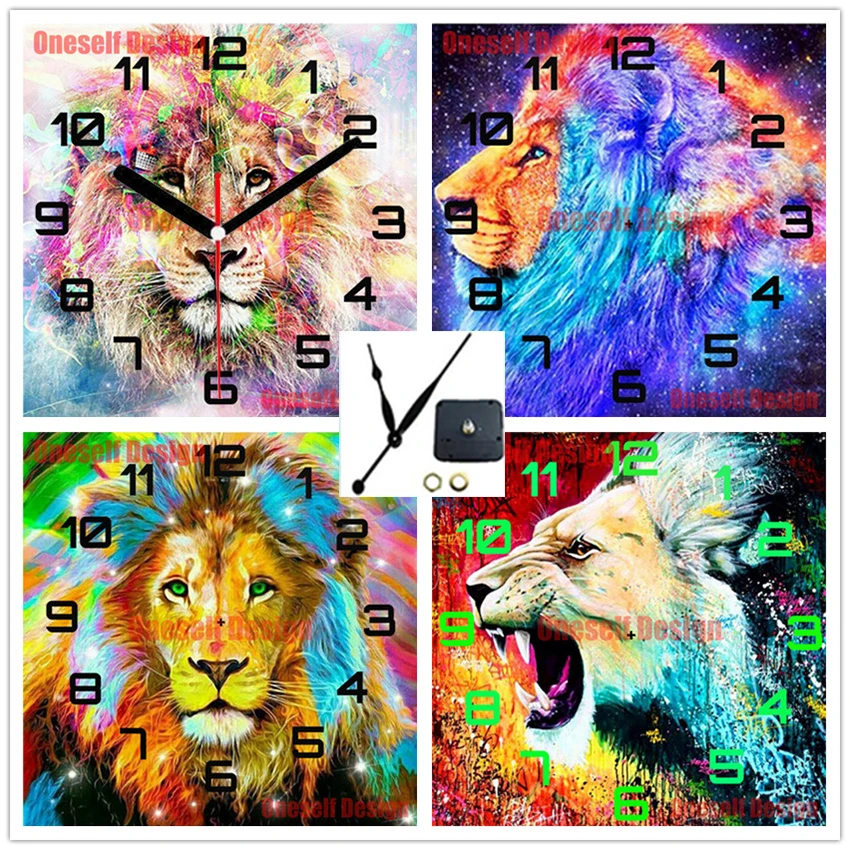 Алмазная картина сделай сам Набор для вышивки крестиком с часами животными львом