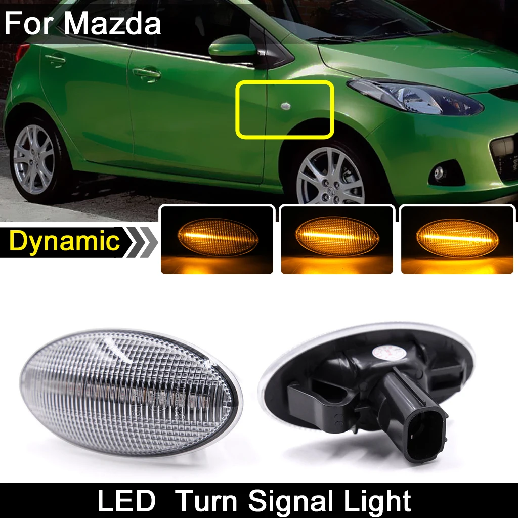 

2 предмета в комплекте, для Mazda 2 Mazda 3 Mazda 5 Mazda 6 BT-50 MPV Субару Outback II Прозрачный с двумя объективами Автомобильный передний светодиодный, боковой, габаритный фонарь динамический Янтарный Поворотная сигнальная лампа