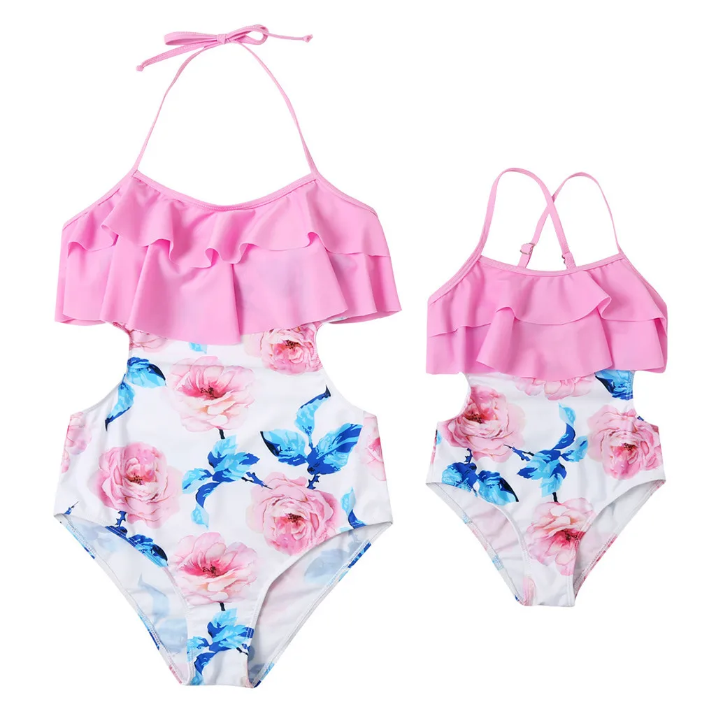 Женские Купальники мама и я женские купальники для маленьких девочек комплект