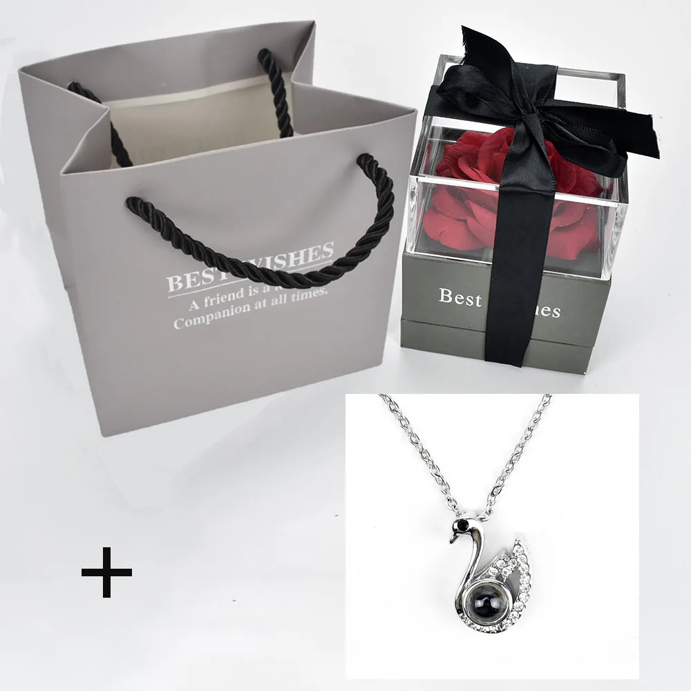 box with necklace 8 Unfade цветок Роза шкатулка с сюрпризом 100 языков я люблю тебя ожерелье необычный подарок для матери подруги - Цвет: box with necklace 8