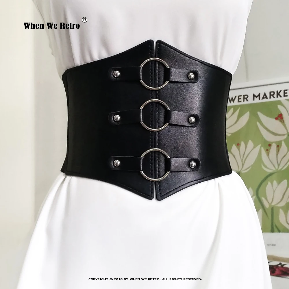 Punk Belts For Women Waist Corset Wide PU Leather Slimming Body Belts Elastic Waistband Adjustable Ceinture Femme VD2606