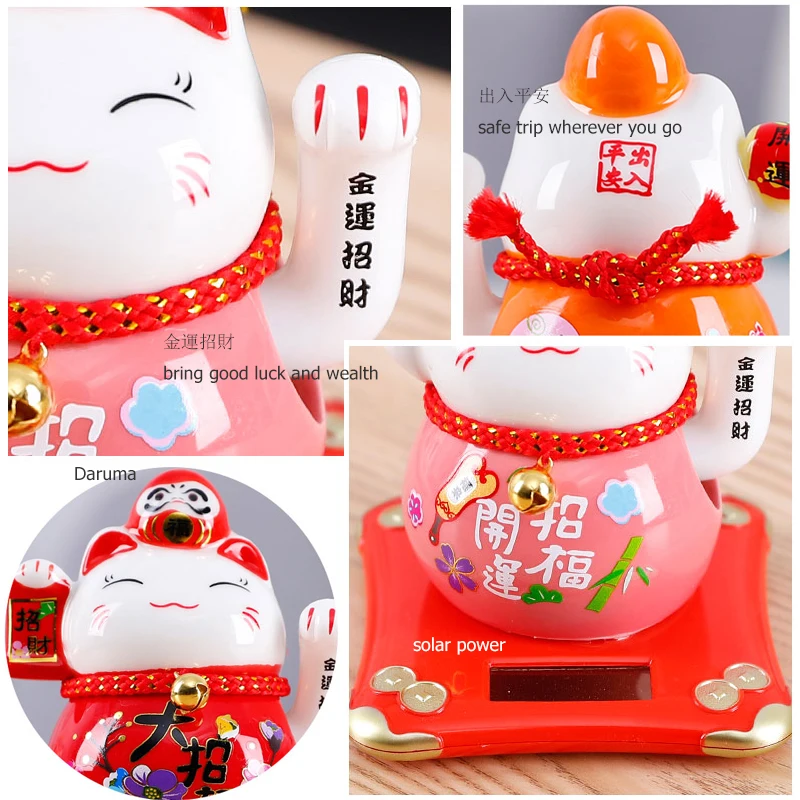 4 2 inch на солнечных батареях Керамика Lucky Cat Daruma фигурка тряски Arm призыва Фортуна