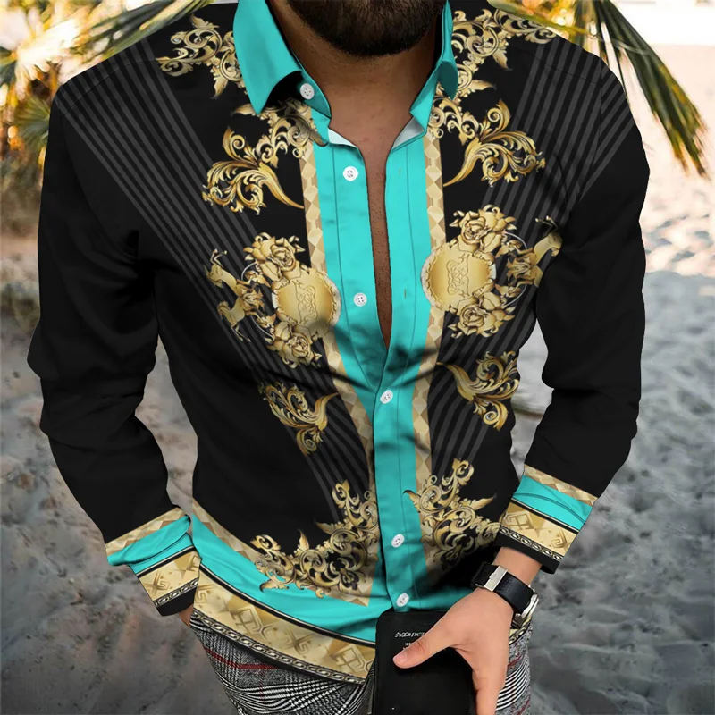 Рубашка мужская с длинным рукавом повседневная отложным воротником на пуговицах