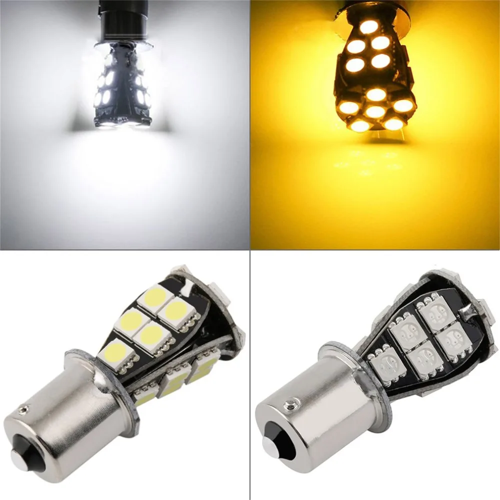 Комплект из 2 предметов Автомобильные фары парковка лампы 1156 BA15S 21W SMD 5050 Янтарный/белый CANBUS OBC без ошибок автомобиля светодиодный светильник лампы 12V