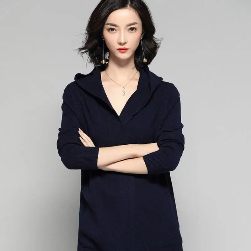 Women Long Cardigan Sweater 2019 New Casual Autumn Sleeve Knitted Kimono With Hooded Female Big Coat |