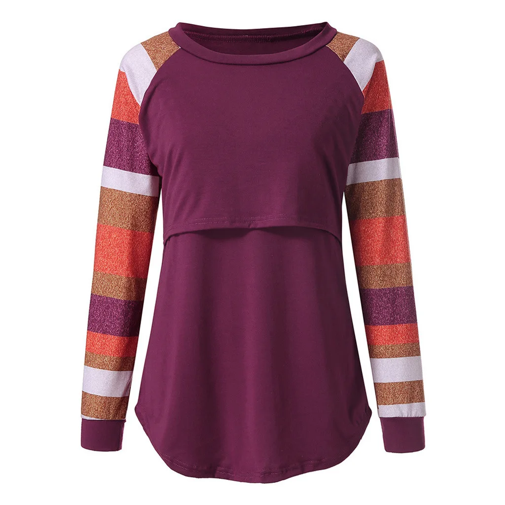 

Maternity Tshirt Women Mom Pregnant Nursing Baby Long Sleeved Stripe Tops Maternidad Ropa Lactancia Breastfeeding T Shirt