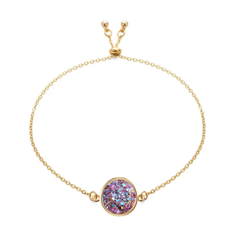 13 Модный Регулируемый Круглый круглый полимерный Druzy браслет Drusy из искусственной смолы Druse камень Золотая Серебряная цепочка ювелирное изделие для женщин подарок - Окраска металла: 13