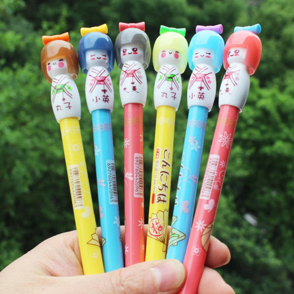 

Pack of 6 PCS 0.38mm Japanese Doll Ink Pen Creative Stationery Office School Supplies Students Children Gift (Mixed Col