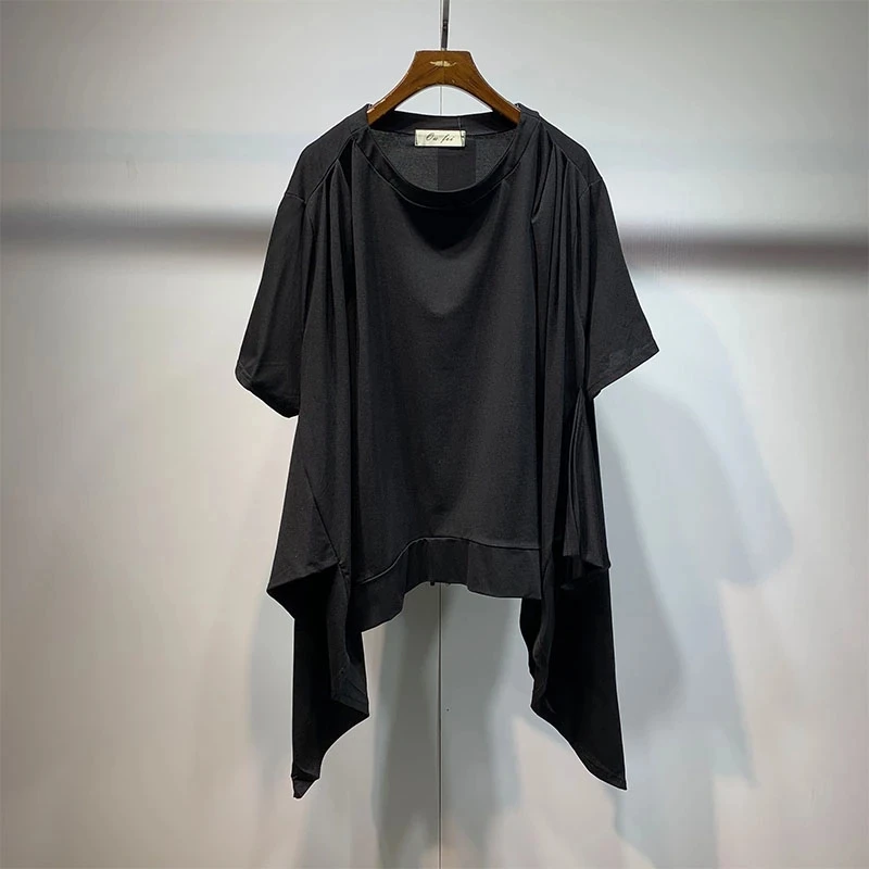 

Men's Dark Fashion Asymmetric Hem T-Shirt Summer Large Personalized Designer Loose Thin Bat Sleeve Casual T-Shirt