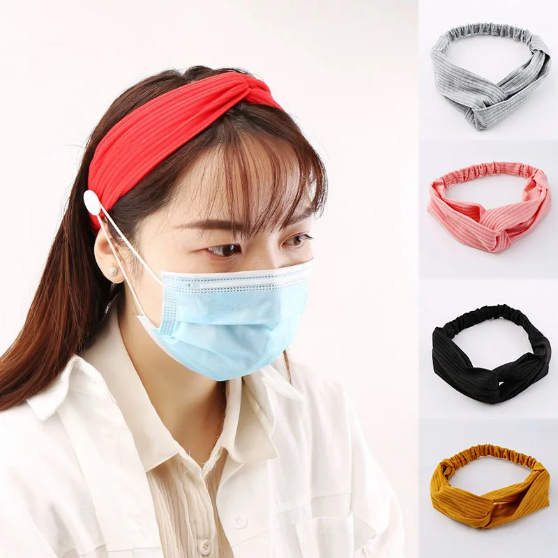 Повязка на голову женская с пуговицей из мягкой ткани аксессуар для волос |