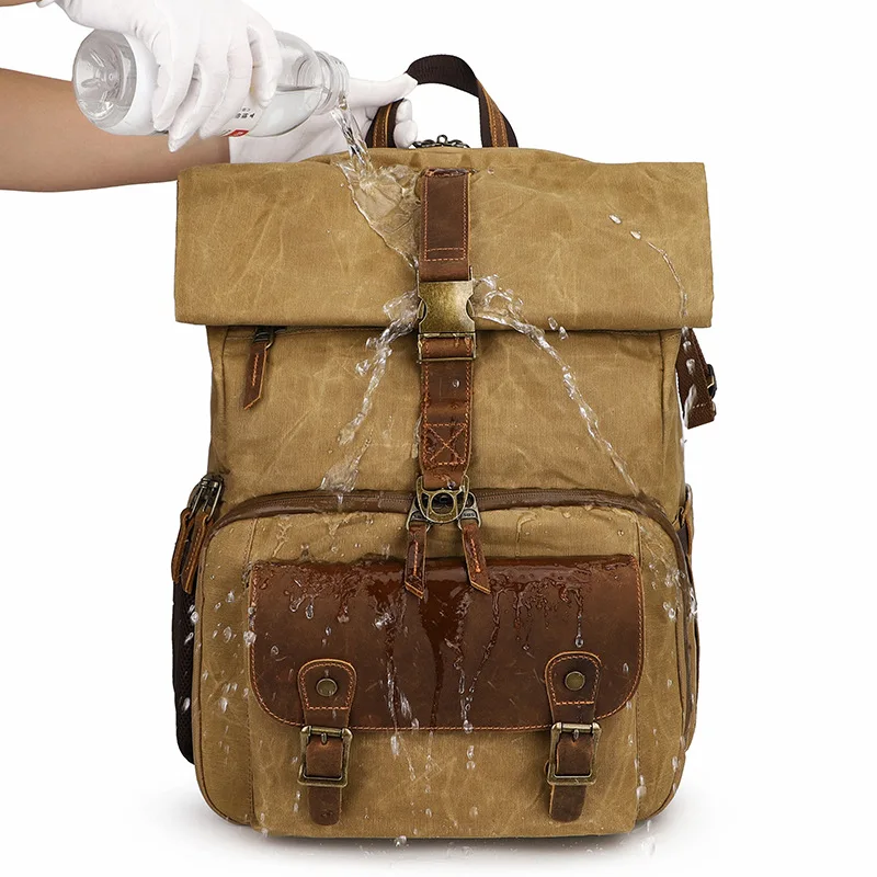 Retro à Prova Mochila de Couro Bolsa da Câmera para Canon Fotografia Dbatiágua Batik Lona Apto 15.4 Polegada Portátil Nikon Dslr
