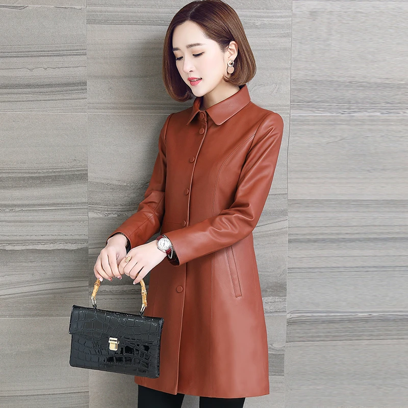 Натуральная овчина куртка женская натуральная кожа Тренч Женский Длинный весна