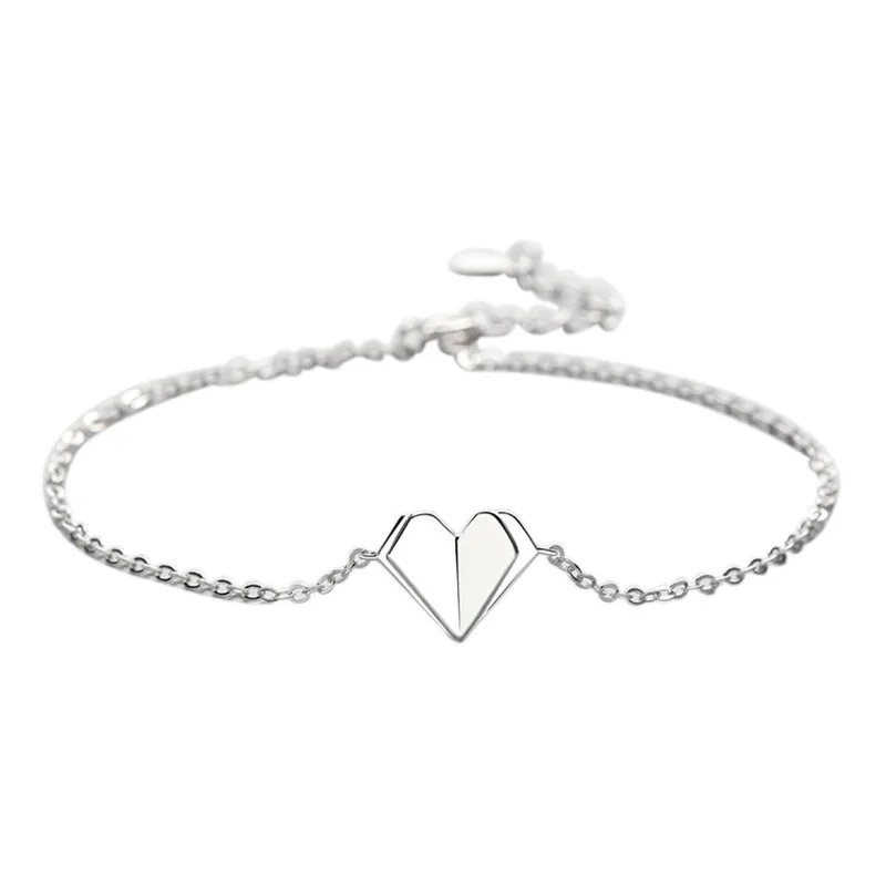 Настоящее 925 пробы Серебряный Классический сложенный сердце милый браслет