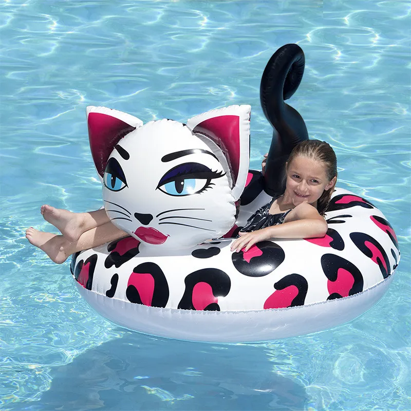 Inflatable Cartoon Leopard Cat Air Mattress Water Sea Beach Pool Party Float Toys Inflable Floating Bed Mat Swimming Rubber Ring