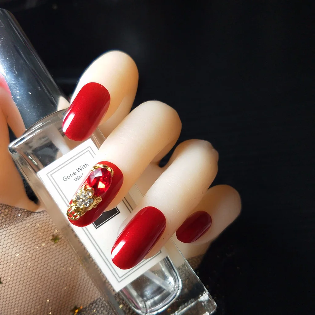 2019 горячая 24 шт. маникюрный красный 3D узор с полным покрытием искусственные